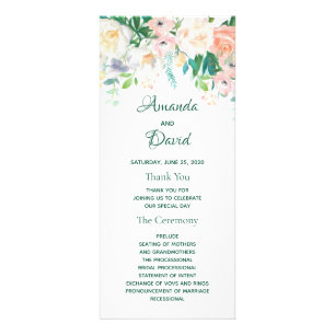 Blush white florals wedding program rack card