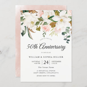 Blush & White Flowers 50th Wedding Anniversary Invitation
