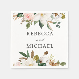 Blush & White Flowers Wedding Reception or Party Napkin