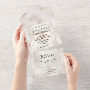 Blush White Glam Glitter Hearts  All In One Invitation