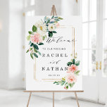 Blush White Gold Frame Floral Wedding Welcome Sign<br><div class="desc">Elegant Wedding Welcome Sign Poster featuring painted watercolor flowers in blush pink,  white and green foliage with a gold frame.  For more advanced customisation of this design,  Please click the "Customise" button. Matching items are also available.</div>