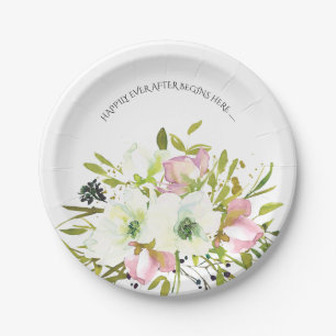 Blush & white & gold splashes with quote wedding paper plate
