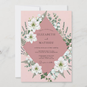 Blush White Lily Wedding Invitation