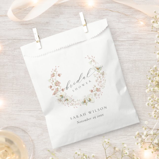 Blush White Meadow Floral Wreath Bridal Shower Favour Bags (Clipped)