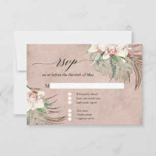 Blush White Orchid Floral Tropical Greenery RSVP Card