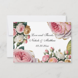 Blush, White Rose Floral Wedding Thank You Card
