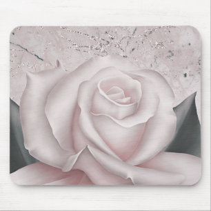 Blush White Rose Glam Modern Marble Shabby Chic Mouse Pad