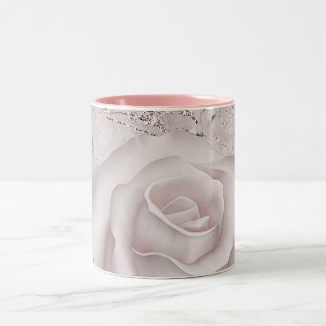 Blush White Rose Glam Modern Marble Shabby Chic Two-Tone Coffee Mug (Center)