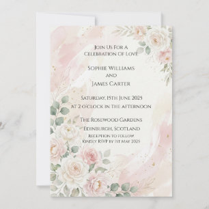 Blush White Rose Wedding Invitation