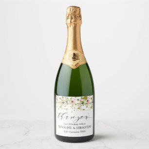 Blush & White roses with gold splashes wedding Sparkling Wine Label