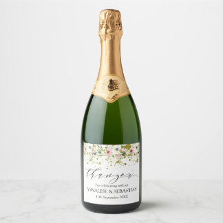 Blush & White roses with gold splashes wedding Sparkling Wine Label
