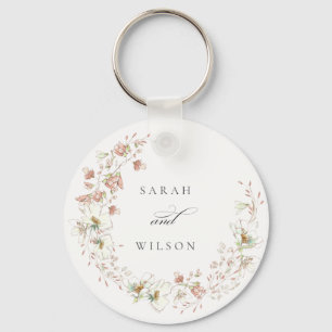Blush White Rustic Meadow Floral Wreath Wedding Key Ring