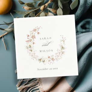 Blush White Rustic Meadow Floral Wreath Wedding Napkin