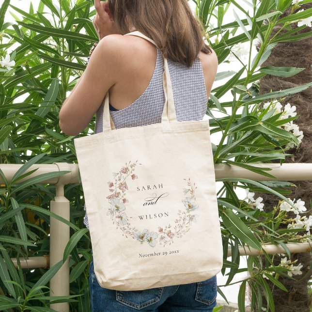 Blush White Rustic Meadow Floral Wreath Wedding Tote Bag (Creator Uploaded)