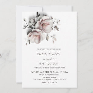 Blush White Textured Roses Simple Wedding Invitation