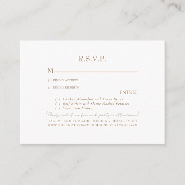 Blush & White Wedding Gold Text RSVP Enclosure Card (Front)