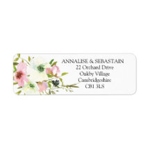 Blush & white Wedding return address