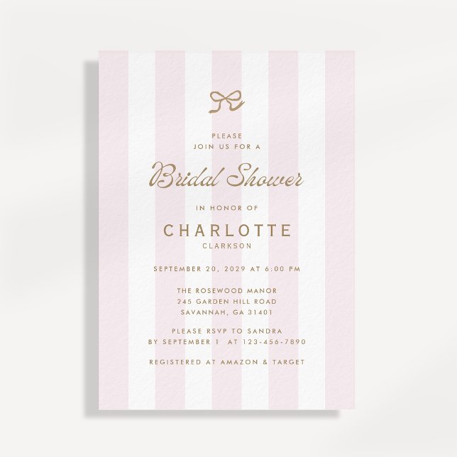 Blush Wide Stripe Bridal Shower Invitation (Creator Uploaded)