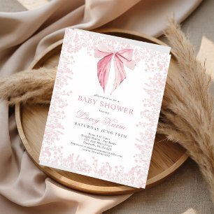 Blush Wildflower Baby Shower with Pink Bow Invitation