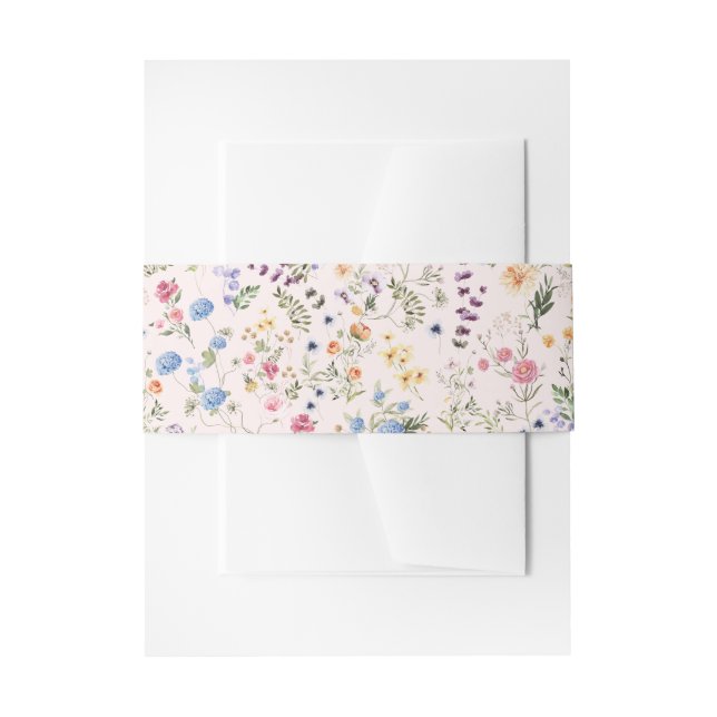 Blush Wildflower Botanical Garden Pattern Invitation Belly Band (Front Example)
