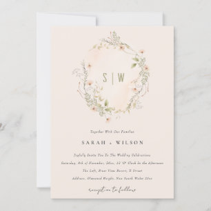 Blush Wildflower Floral Wreath Wedding Invite