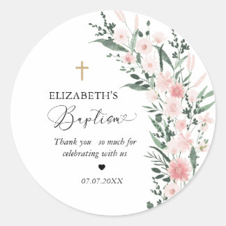 Blush Wildflower Girl Baptism Favour Sticker