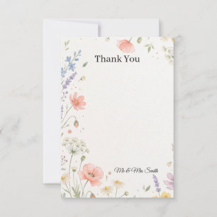 Blush Wildflower Meadow Wedding Thank You Card