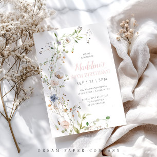Blush Wildflowers 50th Birthday Invitation