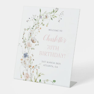 Blush Wildflowers 70th Birthday Welcome Pedestal Sign