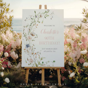 Blush Wildflowers 90th Birthday Welcome Poster