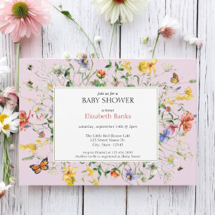 Blush Wildflowers, Bees, & Butterflies Baby Shower Invitation