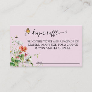 Blush Wildflowers, Bees, Butterfly Diaper Raffle Enclosure Card