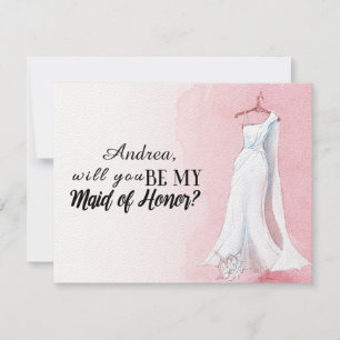 Blush Will you Be my Maid of Honour Wedding Gown Invitation