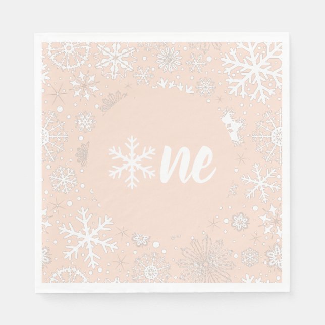 Blush Winter First Birthday Snowflake One Napkins (Front)