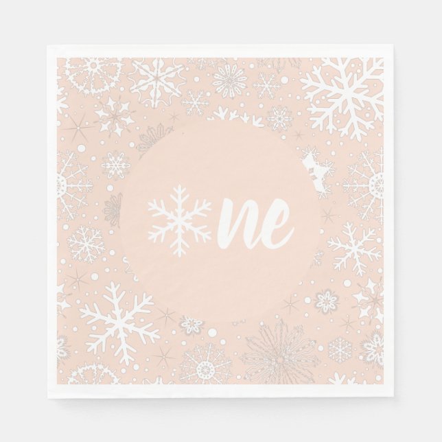 Blush Winter First Birthday Snowflake One Napkins (Front)