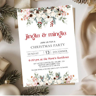 Blush Winter Floral Jingle & Mingle Christmas Part Holiday Card