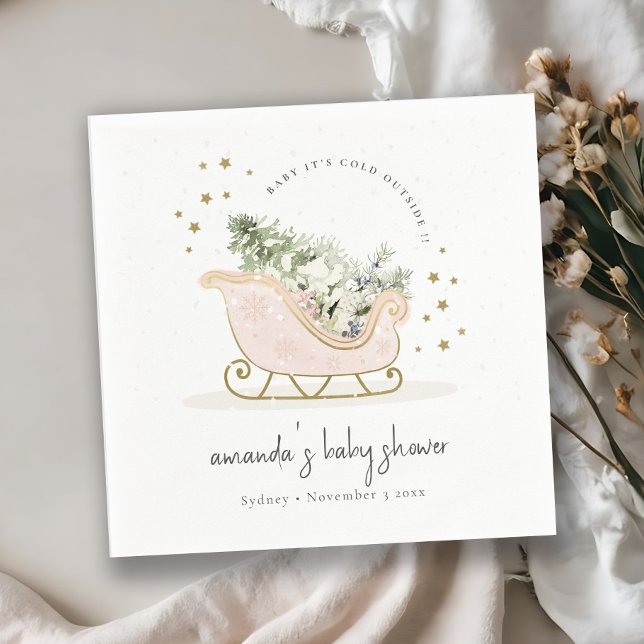 Blush Winter Sleigh Its Cold Outside Baby Shower Napkin (Creator Uploaded)