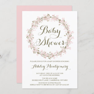 Blush Winter Wreath Baby Shower Invitation