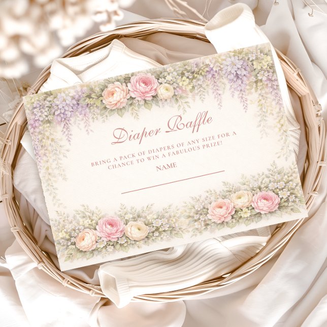 Blush Wisteria And Rose Garden Diapper Raffle Enclosure Card (Creator Uploaded)