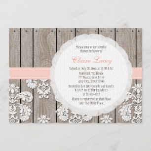 Blush Wood Lace Rustic Bridal Shower Invitations