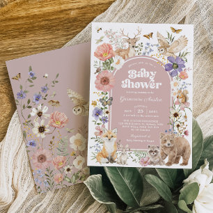 Blush Woodland Animals Floral Girl Baby Shower Invitation