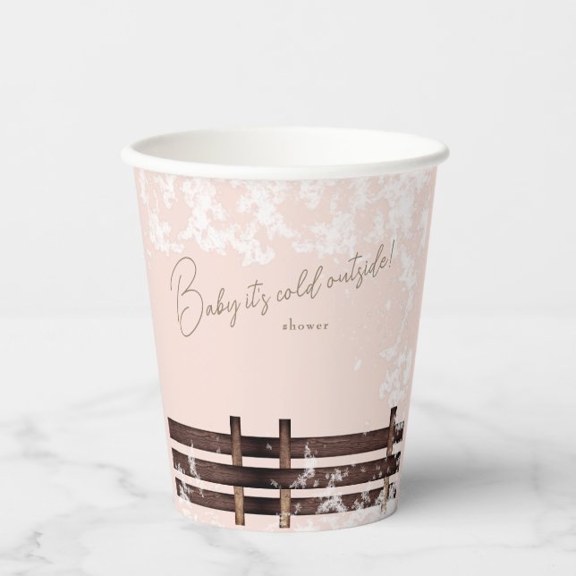 Blush Woodland Baby it's Cold Outside Paper Cups (Front)