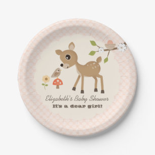 Blush Woodland Deer Baby Girl Shower Paper Plate