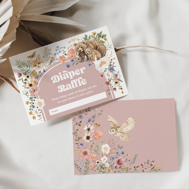 Blush Woodland Wildflowers Diaper Raffle Baby Enclosure Card (Creator Uploaded)