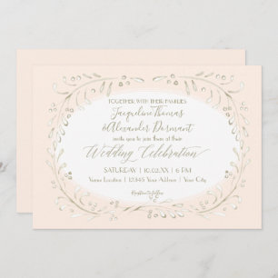 Blush Wreath Leaf Typography Modern Watercolor Invitation