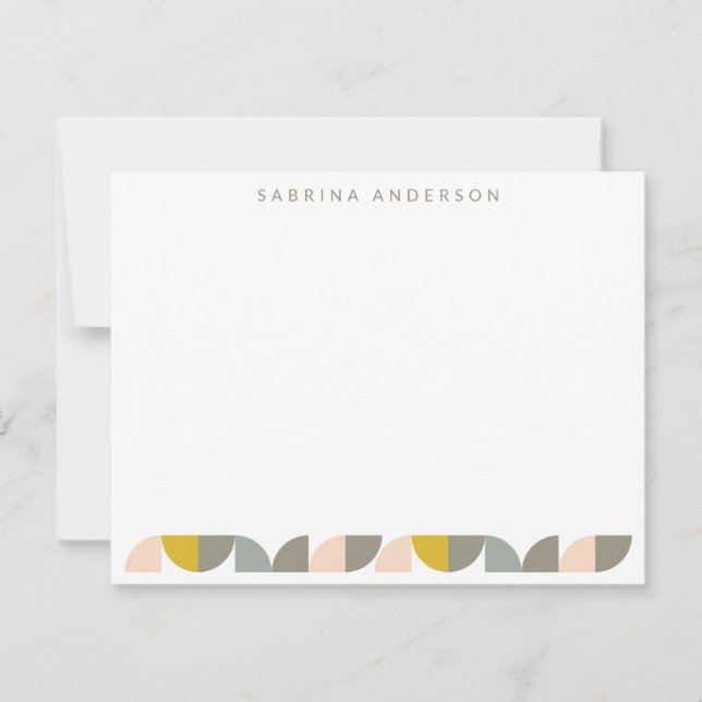 Blush Yellow and Grey Geometric Personalised Flat Card (Front)