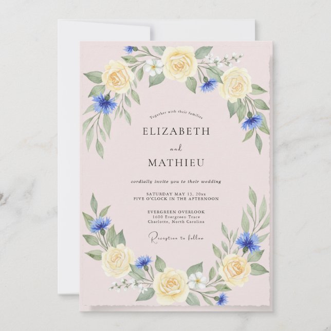 Blush Yellow Blossom Wedding Invitation (Front)
