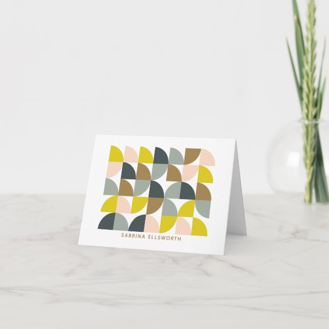 Blush Yellow Gray Geometric Pattern Personalized Note Card (Front)