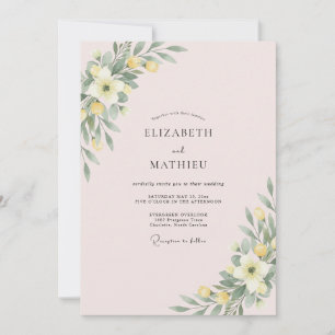 Blush Yellow Leaf Wreath Wedding Invitation
