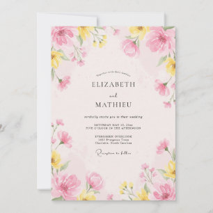 Blush Yellow Painted Petal Wedding Invitation